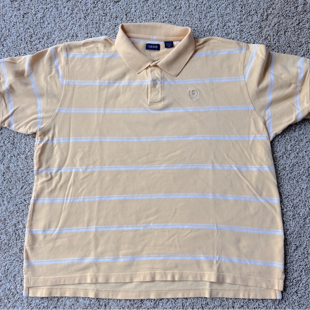 Men’s Yellow Izod Golf Shirt Size XXL Collared Striped B9